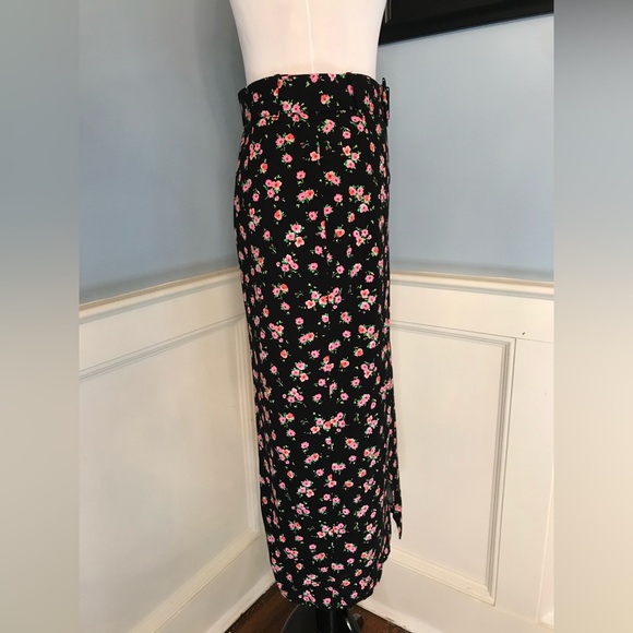 NWT Zara Straight Black Floral Midi Skirt with Belt and Front Slit - Picture 4 of 8